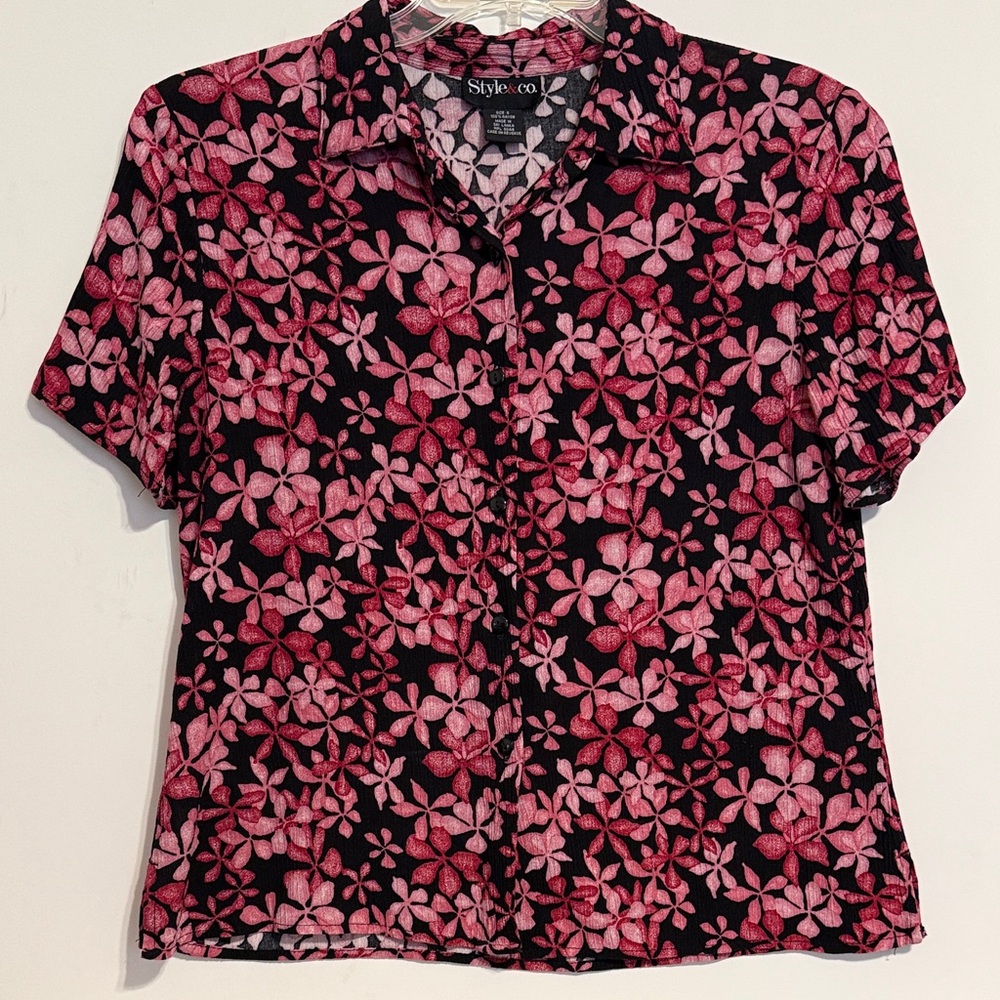 Style & Co. Women's Black and Pink Shirt